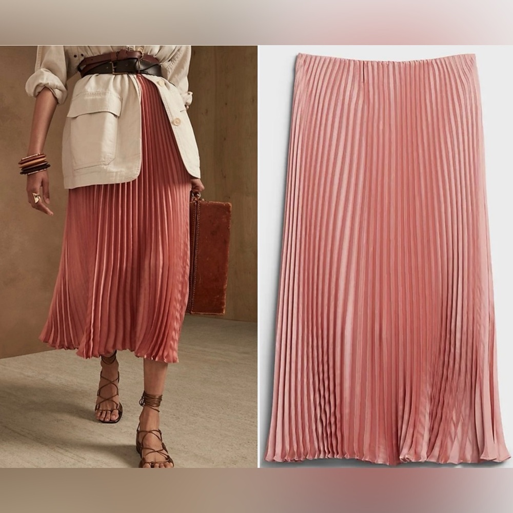 NWT BANANA REPUBLIC PLEATED SATIN MIDI SKIRT. VERSATILE, A LINE, FLATTERING, L.